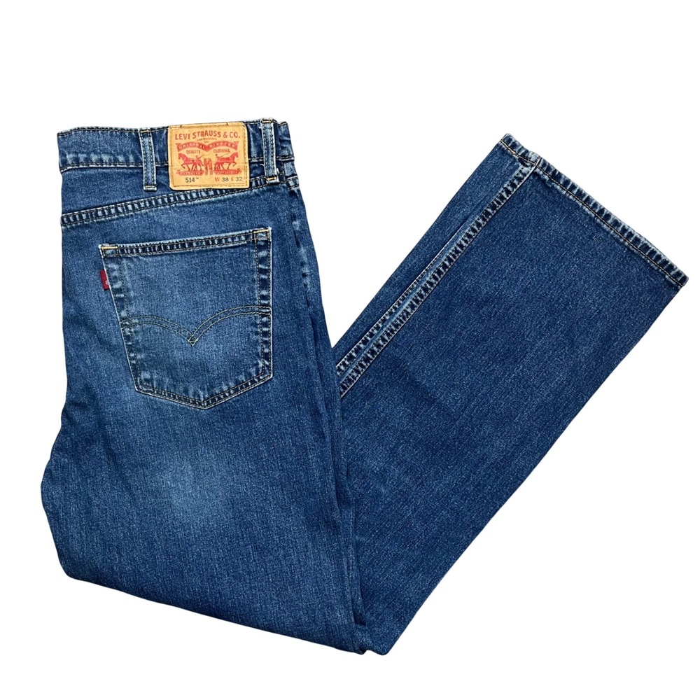 Levi's 514 Straight Fit Jeans Mens 38x32 Blue Medium Wash Denim Pants